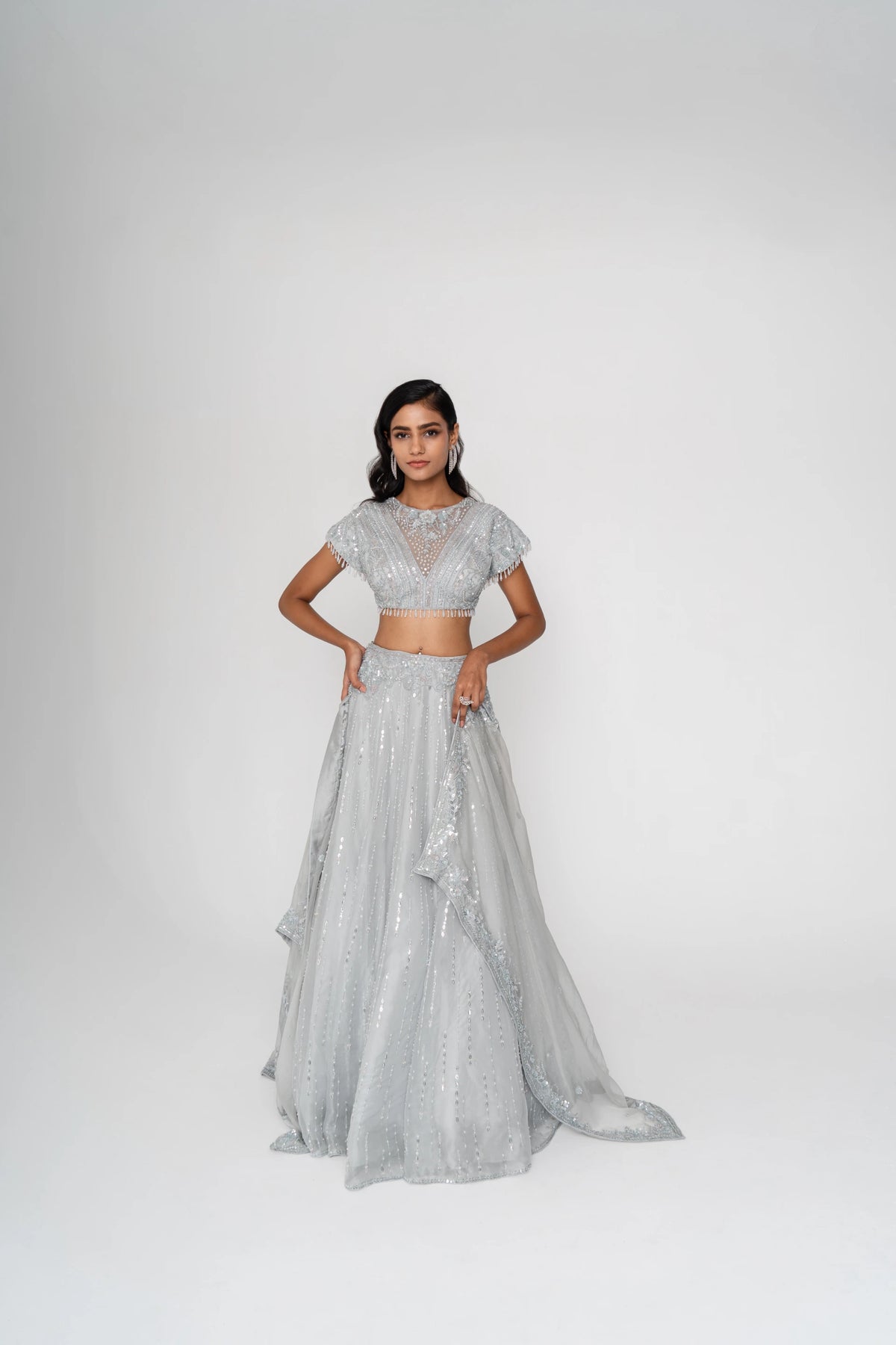 Illusion Neckline Blouse and Lehenga Set - Saisha