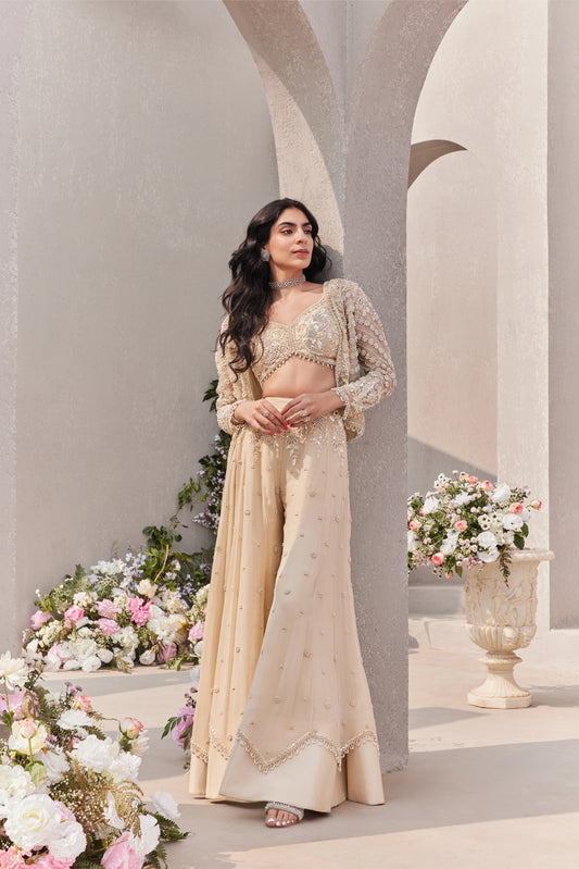 Short Jacket With Blouse And Sharara