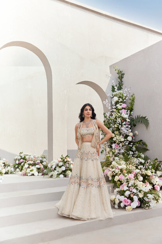 Lehenga And Blouse With Gilet