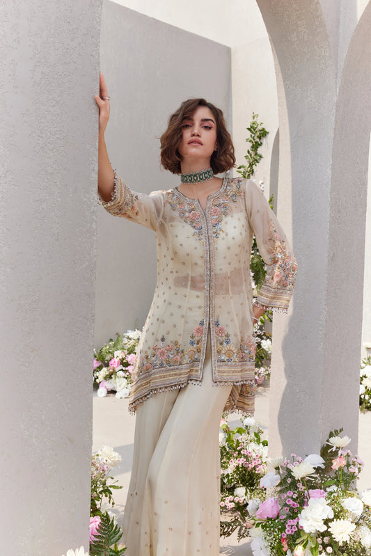 High Low Shirt With Bustier And Sharara