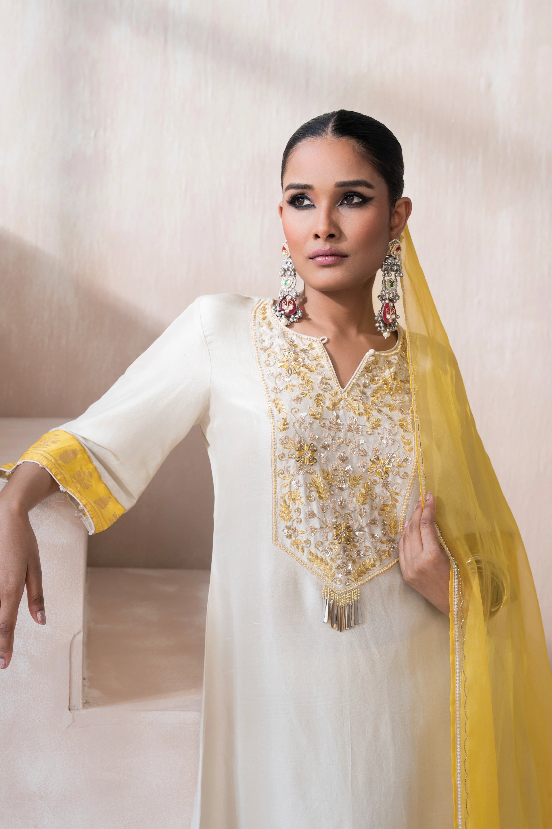 High-Low Shirt with Pants and Dupatta - Saisha